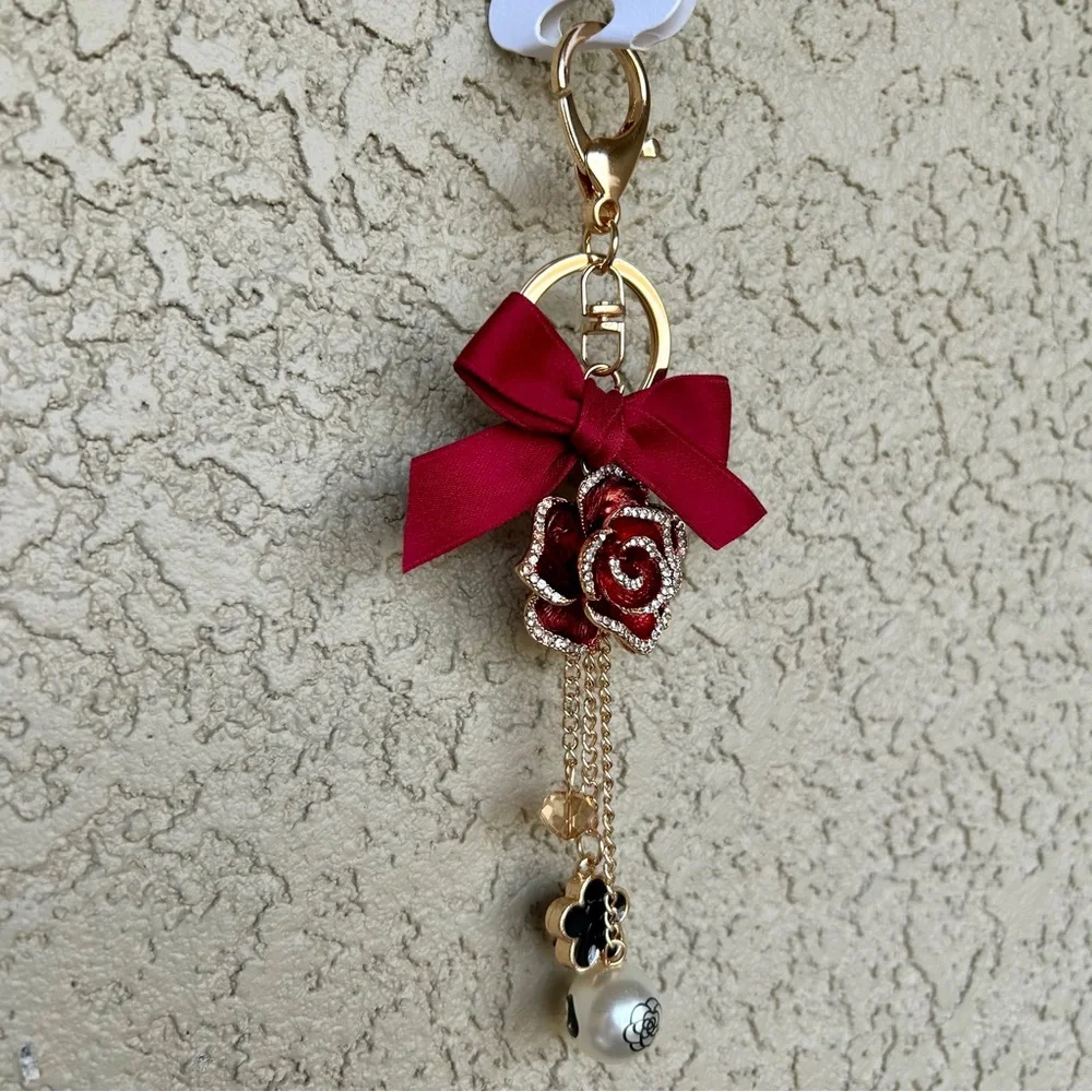 Luxe Burgundy Floral Keychain/Bag Charm